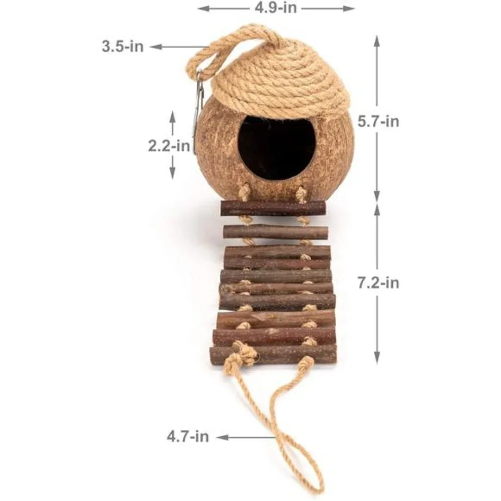 Coconut Bird Nest Hut with Ladder for Parrots Parakeet Conures Cockatiel